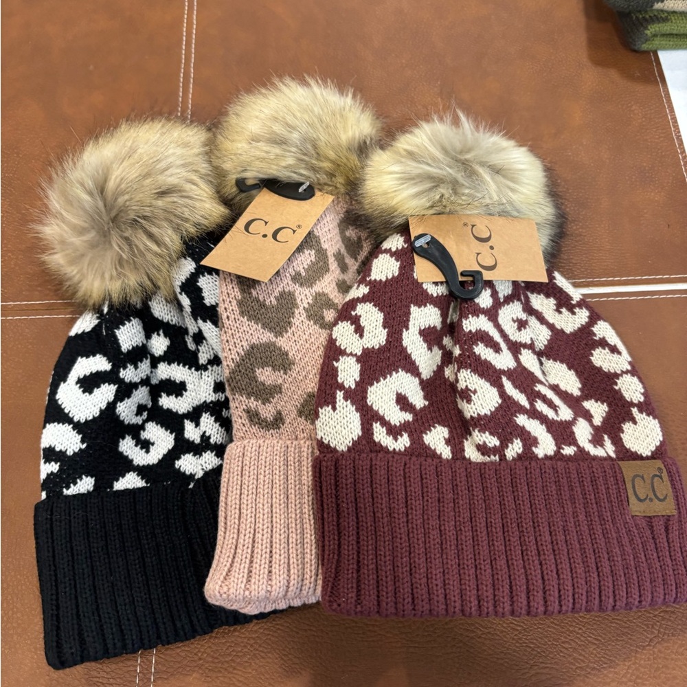 C.C Leopard Print Pom Pom hats - Picture 2 of 8